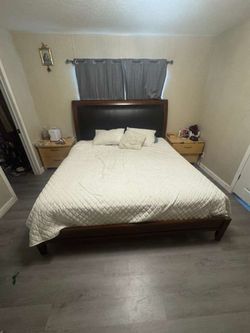 King Size Bed W/  Mattress, Night Stand & Dresser
