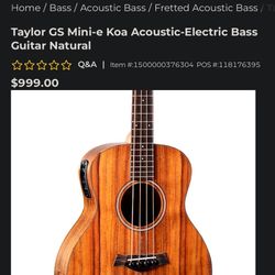 Taylor GS Mini-e Koa Acoustic-Electric Bass Guitar Natural
