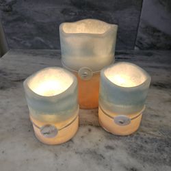Flameless Candles Coastal Blue And Tan 