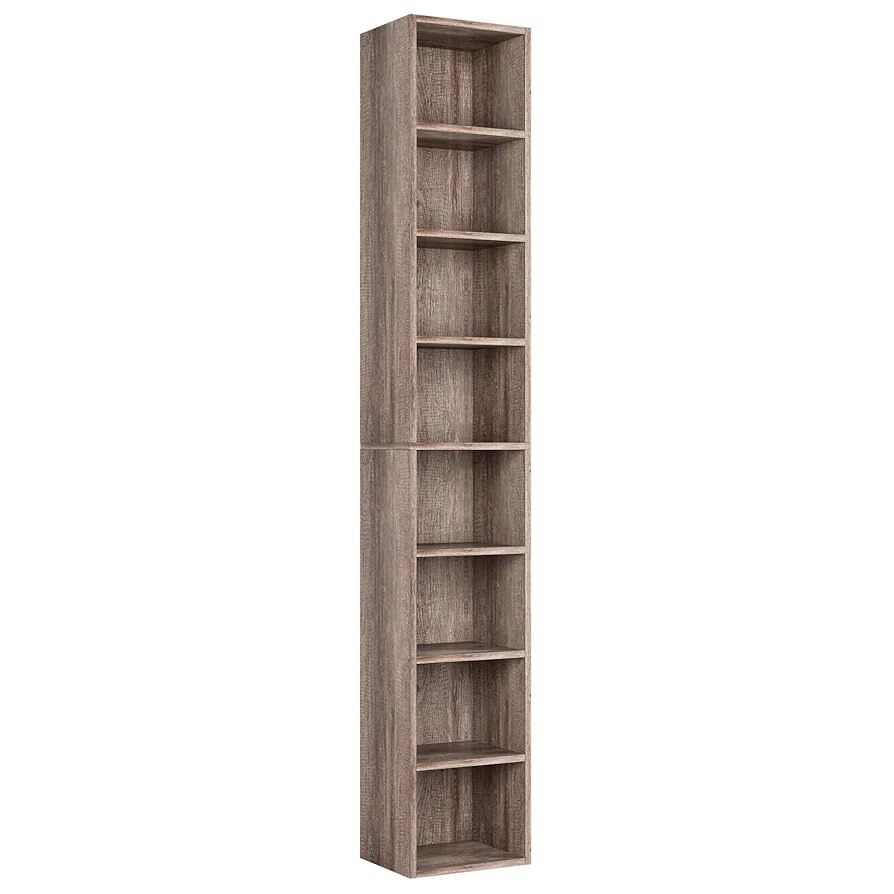 8-Tier Media Tower Rack, 11.6 X 9.3 X 70.9 Inches CD DVD Slim Storage Cabinet with Adjustable Shelves, Tall Narrow Bookcase Display Bookshe
