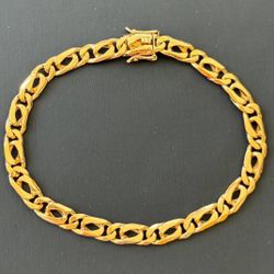 Jewelry 18k yellow gold fancy Asian link bracelet 6.50" 4.70mm width