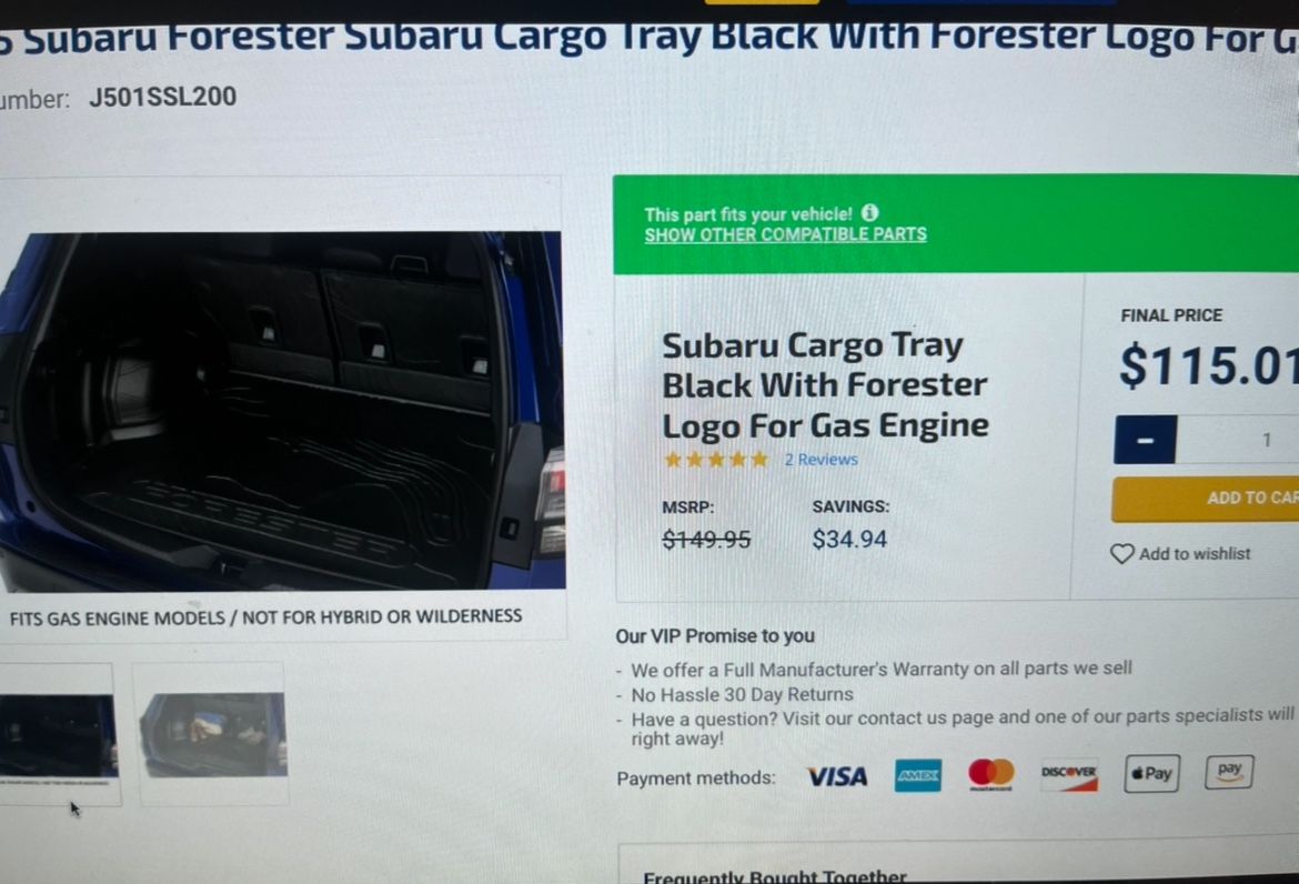 Subaru Forester 2025 Cargo Tray