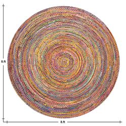 Orient Originals 8’ Round Handwoven Jute & Cotton Braided Area Rug | Multicolor Boho