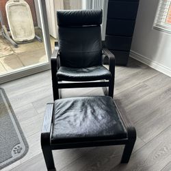 IKEA POÄNG Armchair and Ottoman in Black Leather
