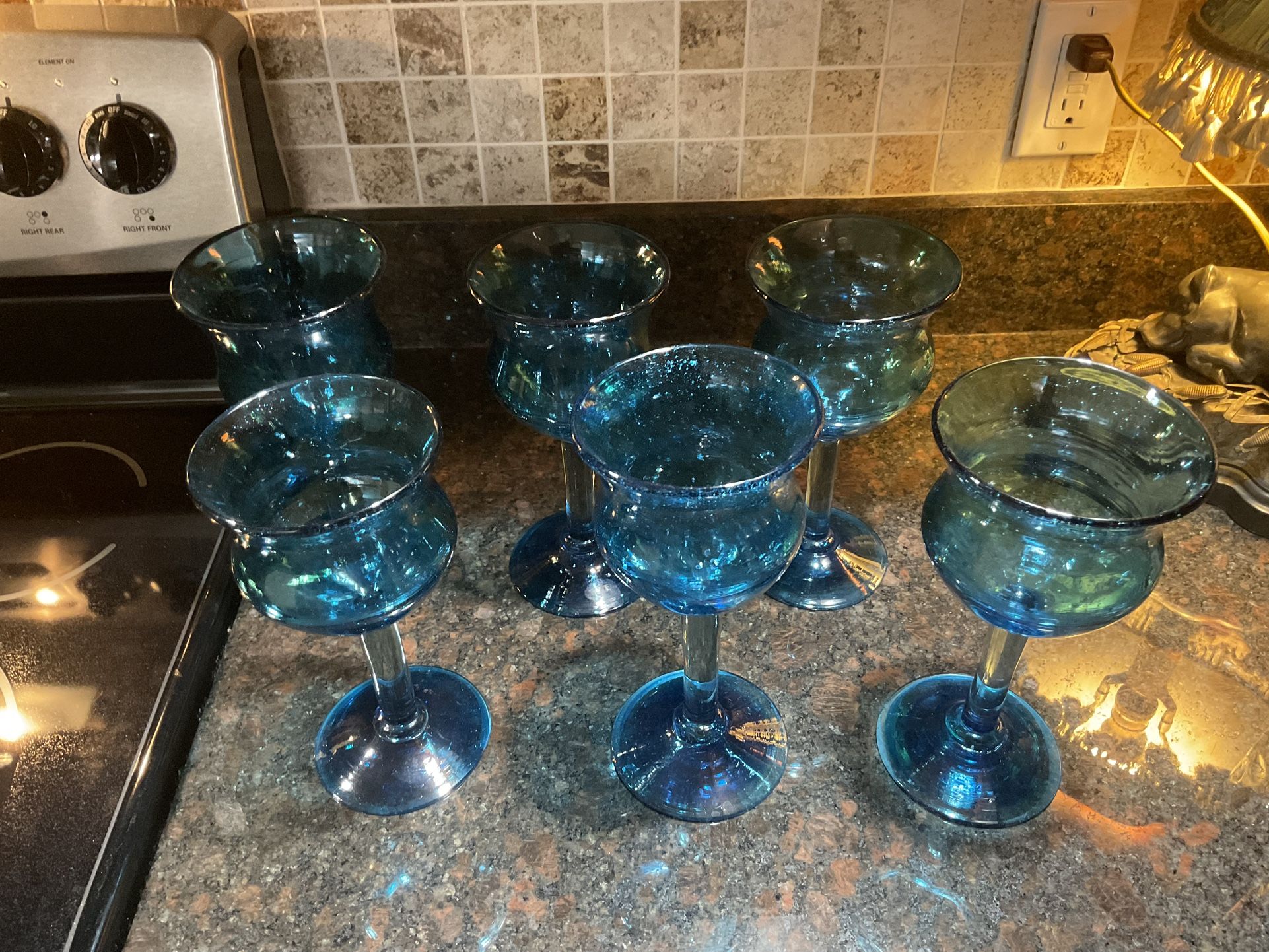 Set of 6 Blue Glass Goblets