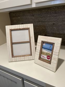 Set of 2 Whitewash Wood Picture Frames Rustic Farmhouse Coastal 4x6 & Larger