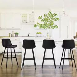 41 in. H Black 30 in. H Low Back Metal Frame Cushioned Counter Height Bar Stool with Faux Leather seat (Set of 4)