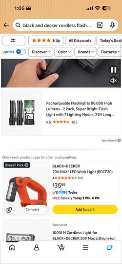 Black & Decker cordless flashlight with battery and charger