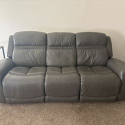 Denali Power Reclining Sofa in Gray Real Leather