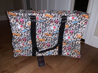 Nursing/leopard Mega Collapsible Tote W/ Zipper Top NWT