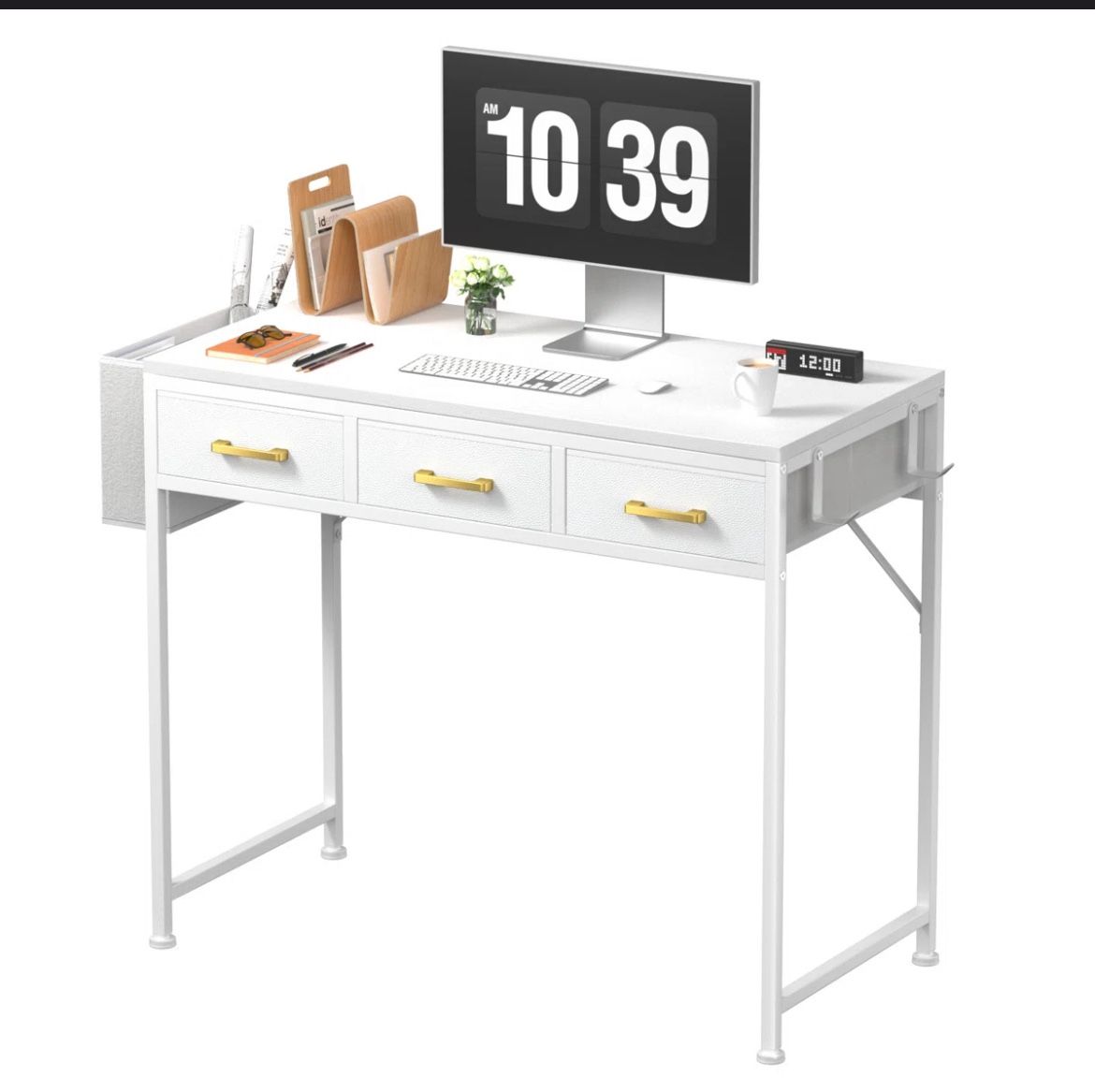 White Computer Desk with 3 Drawers