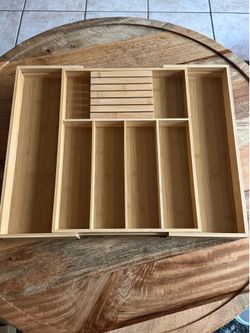 Organizador de cajones de bambú para cocina, organizador de utensilios expandible con bloque de cuchillos