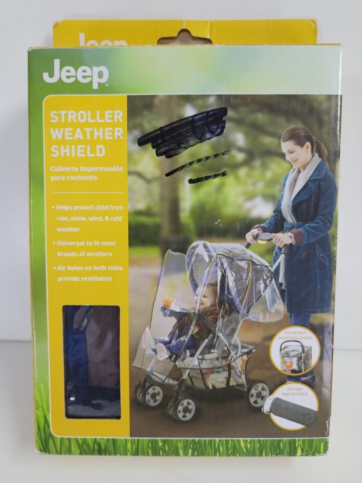 Jeep Stroller Rain Cover-NEW In Box Baby Accessories, Weather Shield Universal.
* helps protect child from rain, snow, wind, and cold weather
* Unive