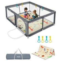 Brand New 71x47 Xl Baby Playpen With Mat, Portable Toddler Activity Center Anti Collision Foam Corral De Bebe Child Safety Gate Great 4 Whelping Box