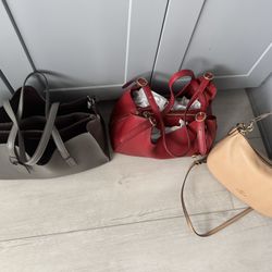 Coach Leather Bag Trio Bundle – Tote, Satchel & Shoulder in Red, Gray & Neutral