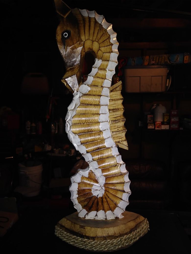 19.5" Tall Wooden Hand Carved Seahorse