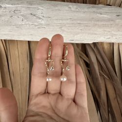 Dainty Pink Pearl Drop Earrings – Gold-Plated with CZ Accent