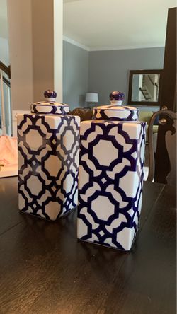 Blue and white ceramic vases