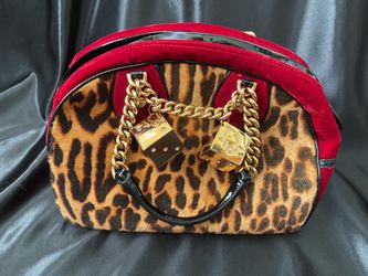 CHRISTIAN DIOR GAMBLER LEOPARD BLACK RED GOLD DICE BAG PURSE AUTHENTIC