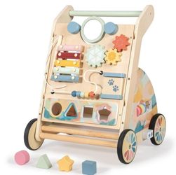 Wooden Baby Walker with Detachable Busy Board, , Activity Learning Walker Boys-Girls 6-12 MONTHS