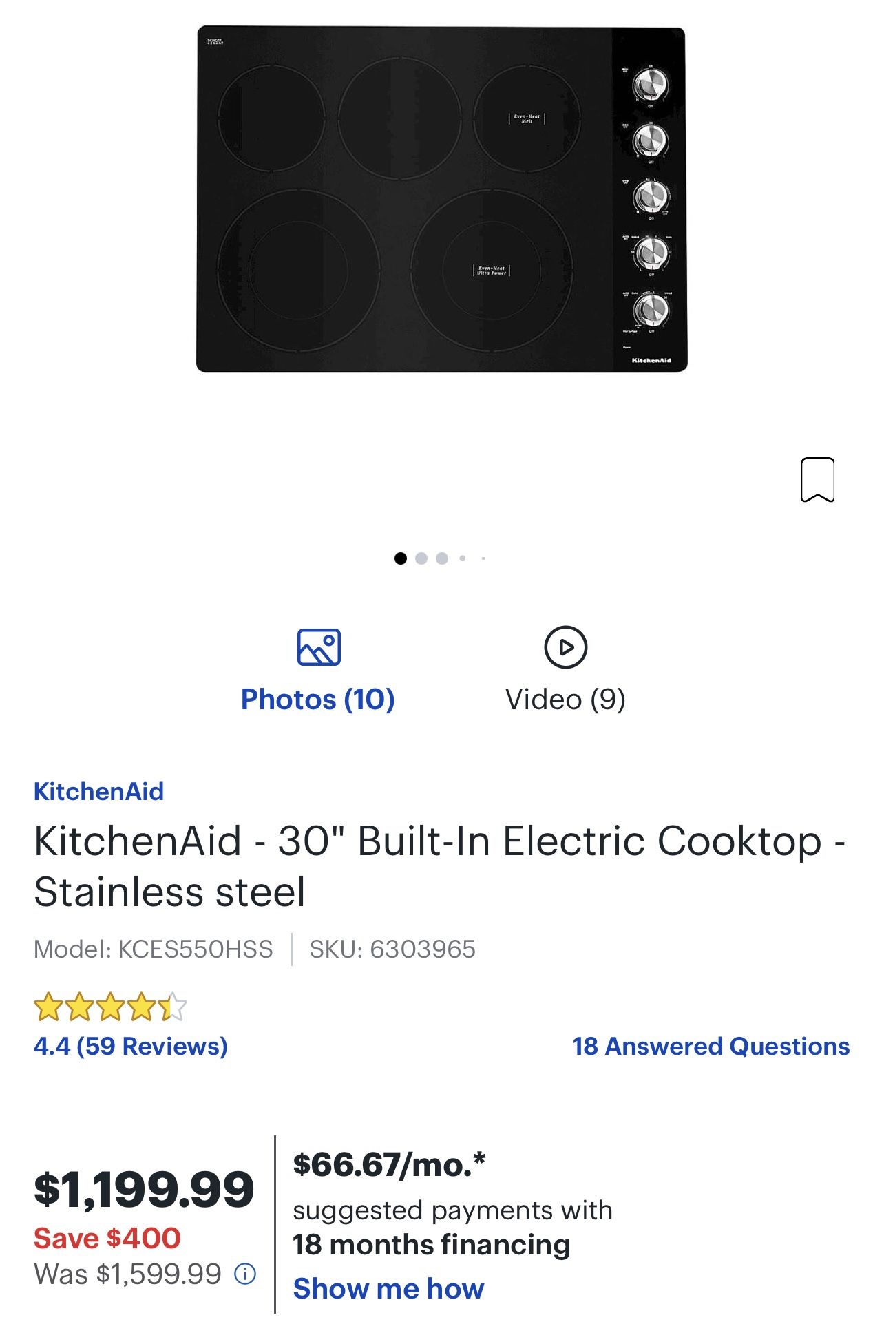 KITCHEN-AID -30 “ BUILT IN ELECTRIC COOK TOP 