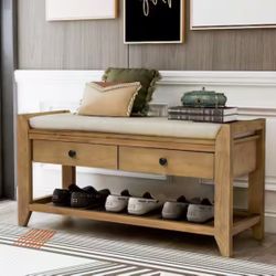 Harper & Bright Designs Entryway Brown Storage Bench with Cushioned Seat, Drawers and Shoe Rack 19.8 in. H x 39 in. W x 14 in. D