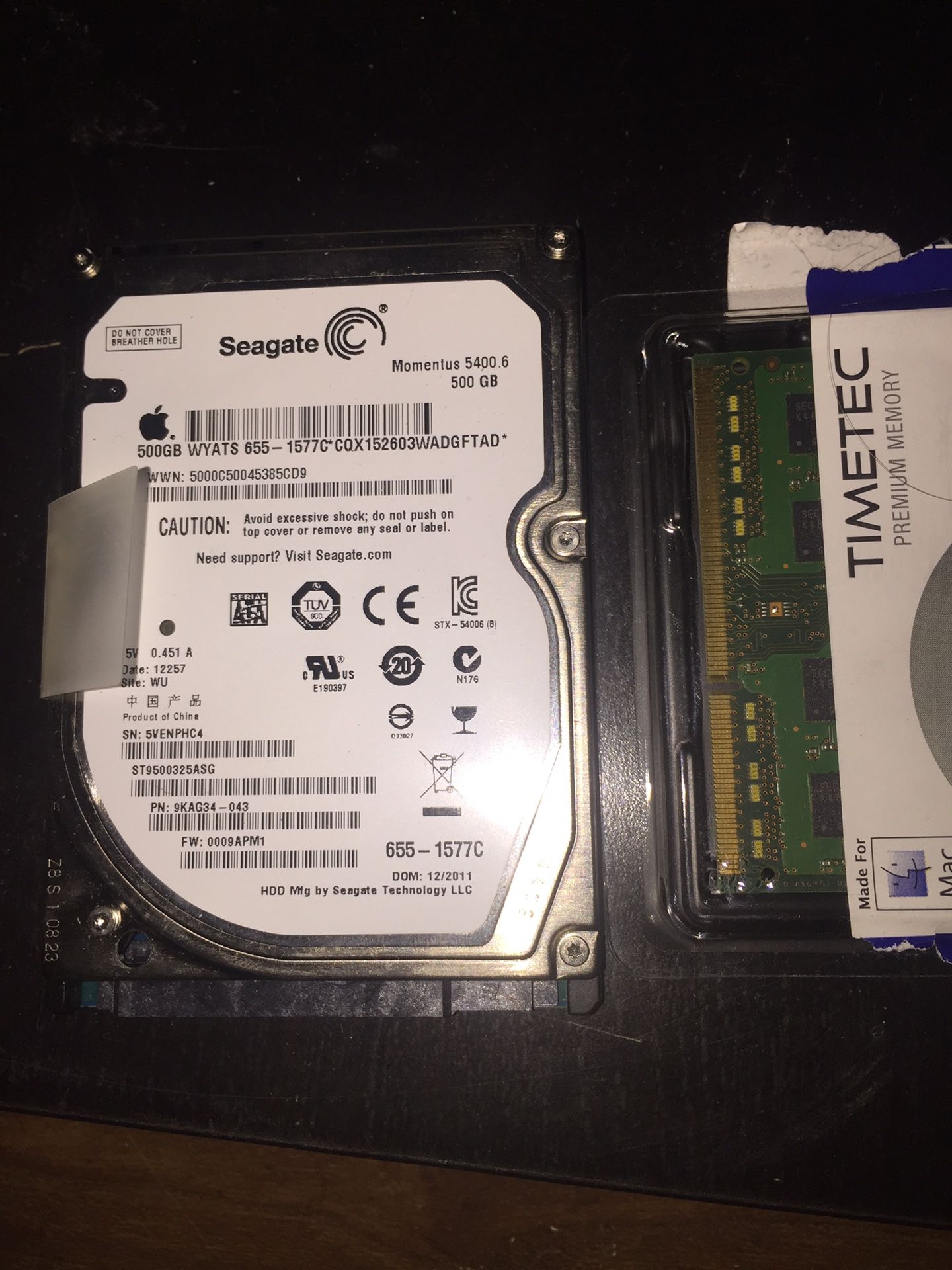 500 gb hard drive and 4gb ram from 2011 MacBook Pro