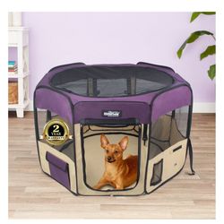  EliteField 2-Door Soft-Sided Dog & Cat Playpen, Purple & Beige, 36-in