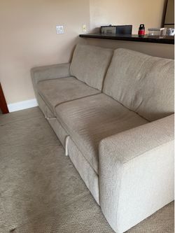 Convertible Sleeper Sofa with Pull-Out Ottoman & Storage – Cream Bouclé