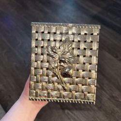 Mid-Century Hollywood Regency Faux Basket Metal Tissue Box Cover Strawberry