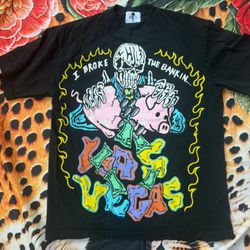 Warren Lotas "I Broke The Bank In Las Vegas" black t-shirt Mens Medium