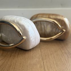 Trendy Women Acrylic Metal Handle Clutch Purse Office Shoulder Bag for Casual (Gold or white color)