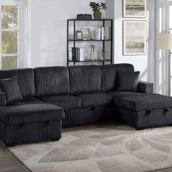 Corduroy Sectional Sleeper Sofa With Storage