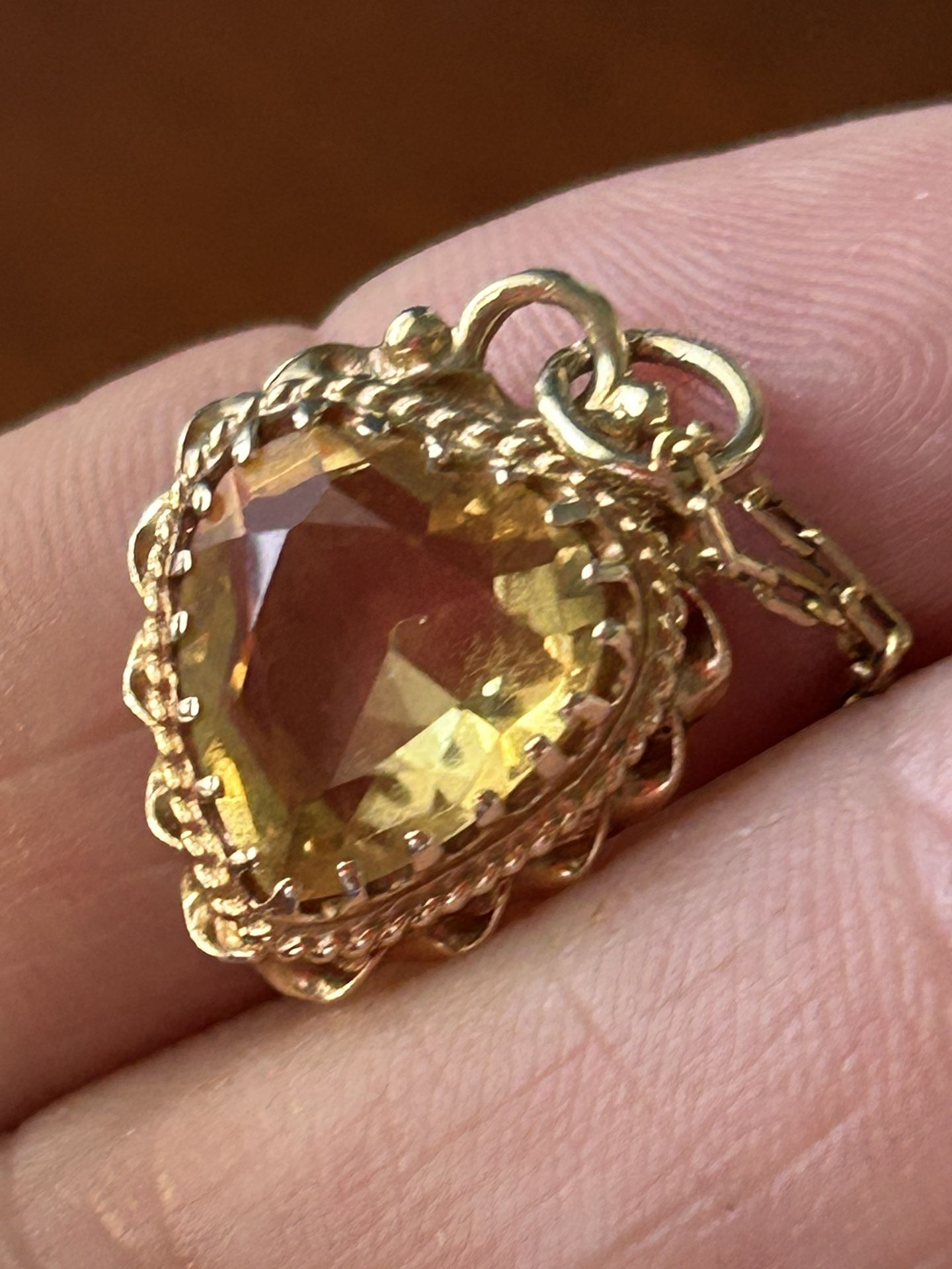 Antique Yellow Topaz 14k Gold Heart Necklace 