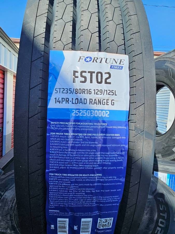 4 New ST 235-80-16 Fortune FST02 LRG 14ply 110psi 4080 lb Trailer Tires ST235/80 R16 Inch Tire FREE Same Day Delivery Most Inland Empire Locations