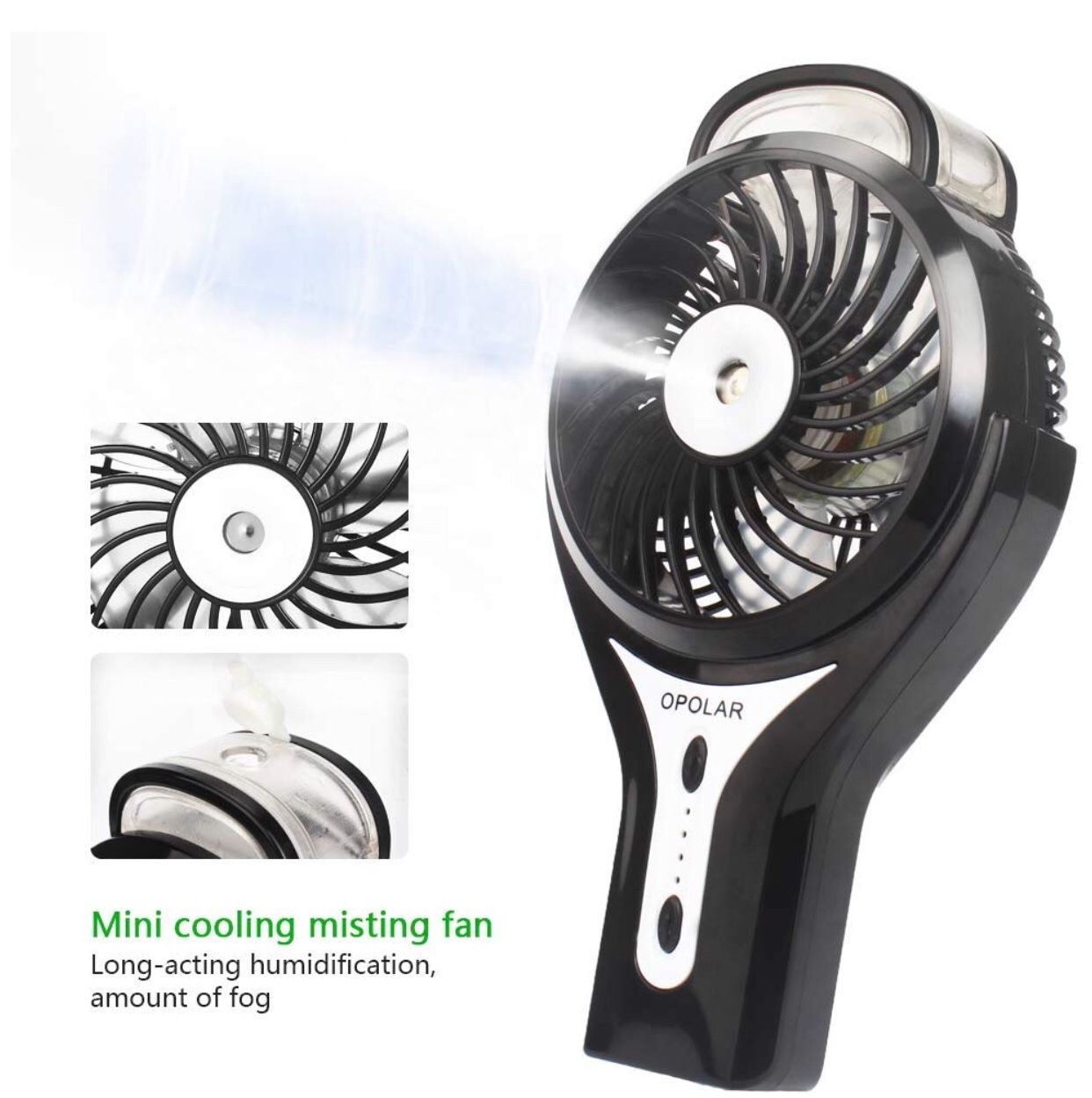 OPOLAR Handheld Misting Fan, Rechargeable Battery Operated Fan, 3 Settings, Water Spray Fan, Mini Portable Desk Fan, Humidifier Quiet Mister Fan, 220