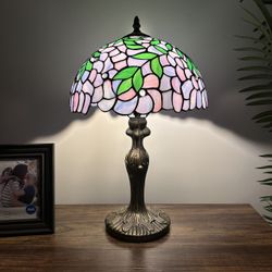 Tiffany Style Table Lamp Purple Stained Glass LED Bulb 19"H*12"W*12"D