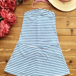 5T CORNFLOWER BLUE & WHITE STRIPED KNIT HALTER DROP-WAIST DRESS 