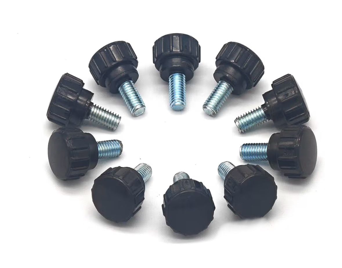 10 Pieces M5 x 10 mm Carbon Steel Threaded Knurled Thumbscrew Black Round Clamping Screws Grip Knobs Thumb Screw for Machinery Latche (10, M5*10mm)