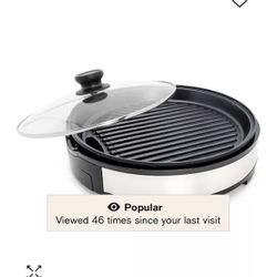 12-Inch Stainless Steel Deluxe Indoor Grill with Tempered Glass Lid