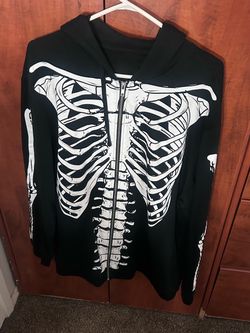 Black Skeleton Print Zip-Up Hoodie XL