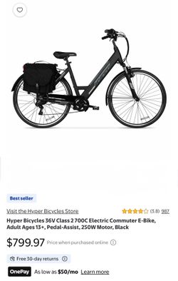 Hyper Bicycles 36V 700C Electric Commuter E-Bike, Adult, Pedal-Assist, 250W Motor, Black. BRAND NEW.