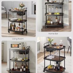 Bar Cart, Home Bar Serving Cart with 3-Tier Shelf