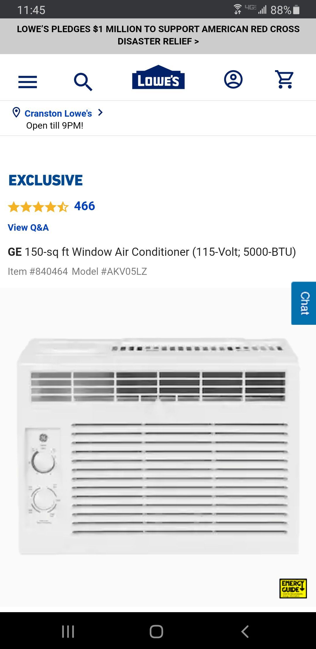 GE 150sq ft window air conditioner 115 volt 5000 btu