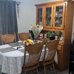 Solid Oak Kitchen Table and Hutch