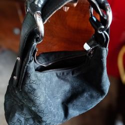 Gucci Canvas Medium Horsebit Black Hobo Bag