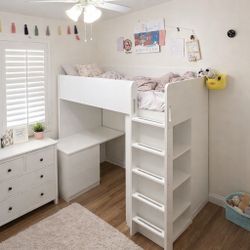 Loft Bed : IKEA SMÅSTAD Loft Bed w/ Desk & 4 Drawers – White – Space Saving Kids Bed 