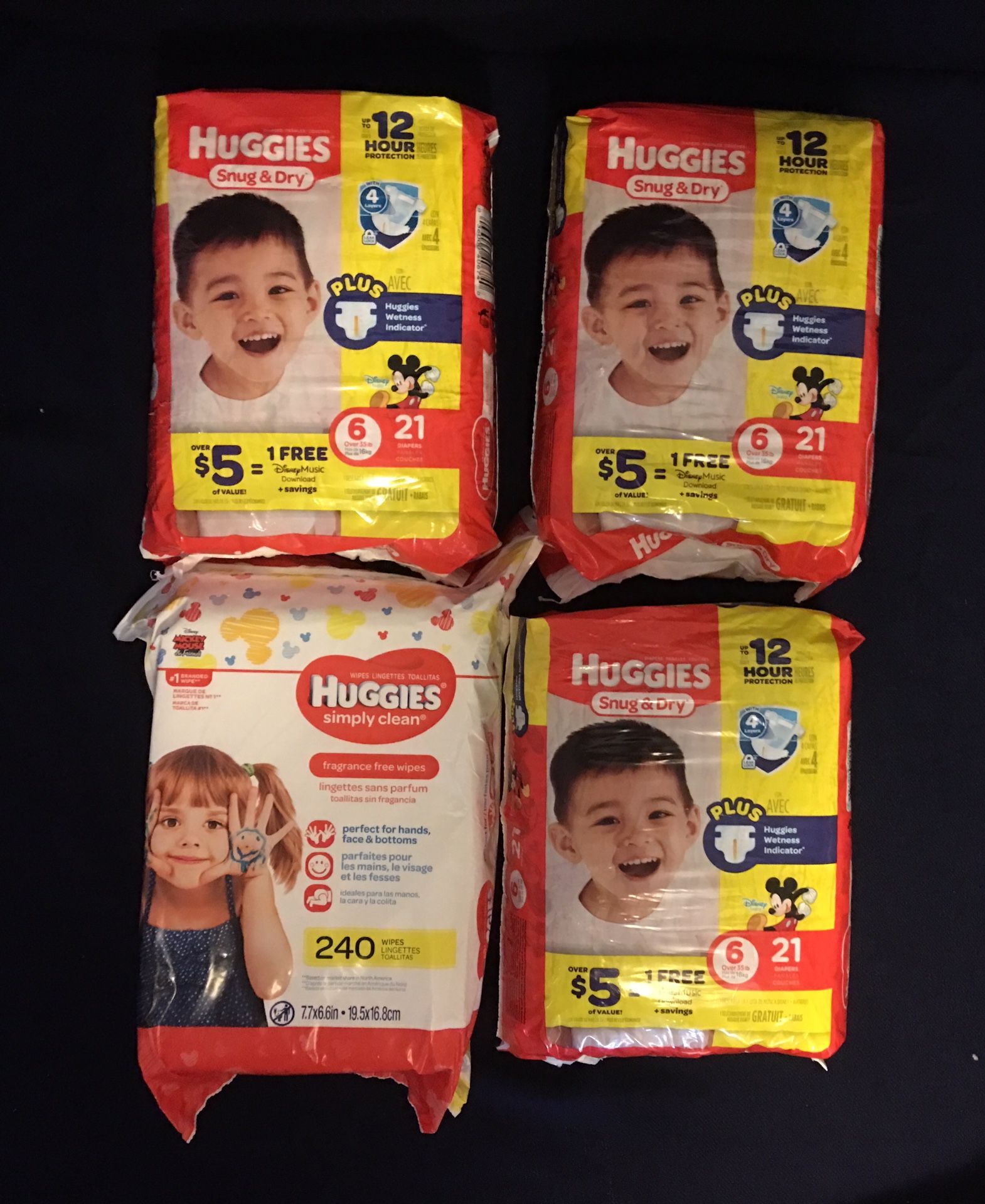 Huggies Diapers size 6 plus wipes bundle (4 items)