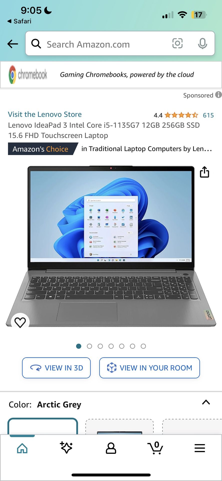 Lenovo Ideapad 3 15.6” Touchscreen Laptop