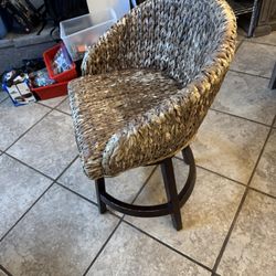 Pair Of Wicker Spinning Chairs Wood Stools 